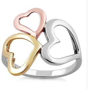 Sterling Silver Triple Three Tone Heart Ring